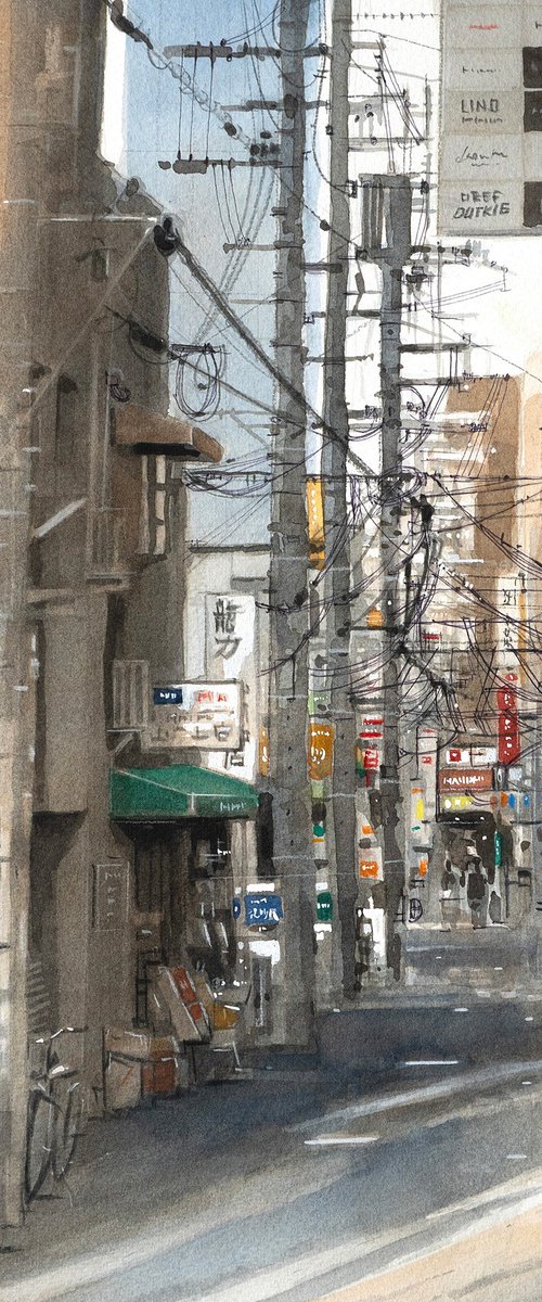 Sunlit Alley with Power Lines by Masato Watanabe