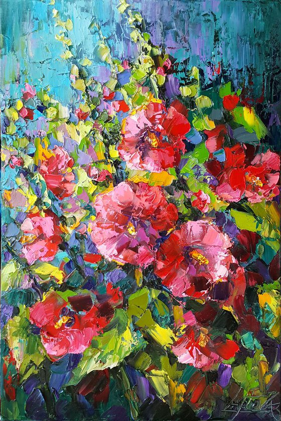 Flowers in the garden - painting floral, original impasto artwork
