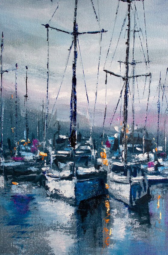 "Quiet harbor " yachts at sea, landscape