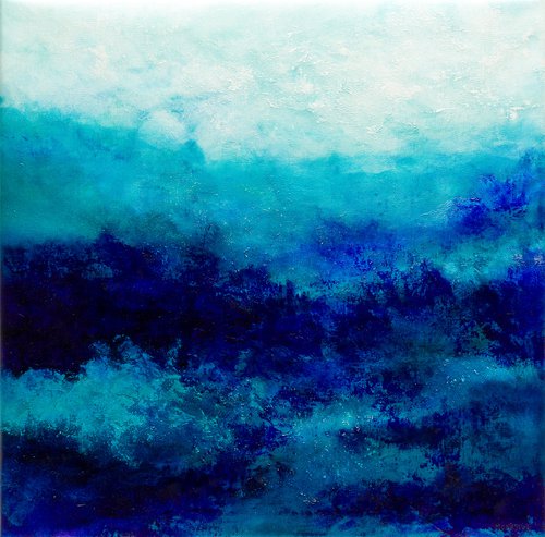 Blue abstract water landscape n°3 - Wall art Abstraction Home decor Oil painting by Fabienne Monestier