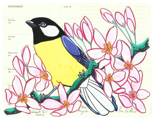 Birds of Europe: Great Tit and Clematis by Fran Giffard