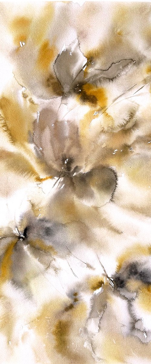 Abstract flowers in beige colors. by Olga Grigo
