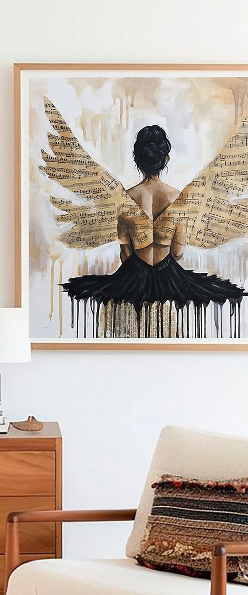 Wings of Melody - Vintage Sheet Music Collage by Julia Shilo