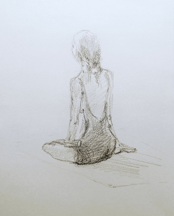 Model #1. Drawing with a brown pencil on paper.