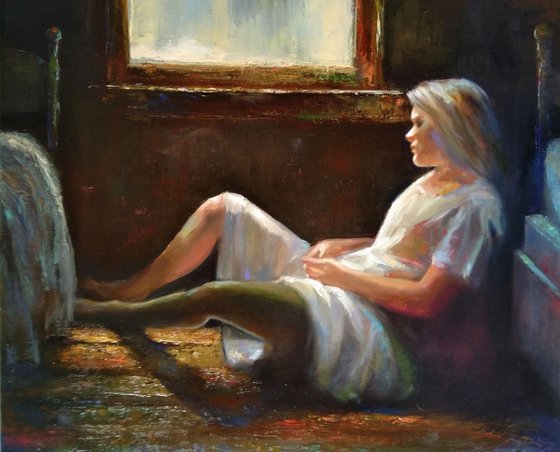 Warm morning 60x70cm ,oil/canvas, impressionistic figure