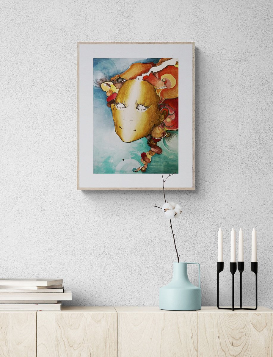 Surrealistic Portrait Painting By Marija Stojkovic, 12 X 17", Clarity I, Original Artwork