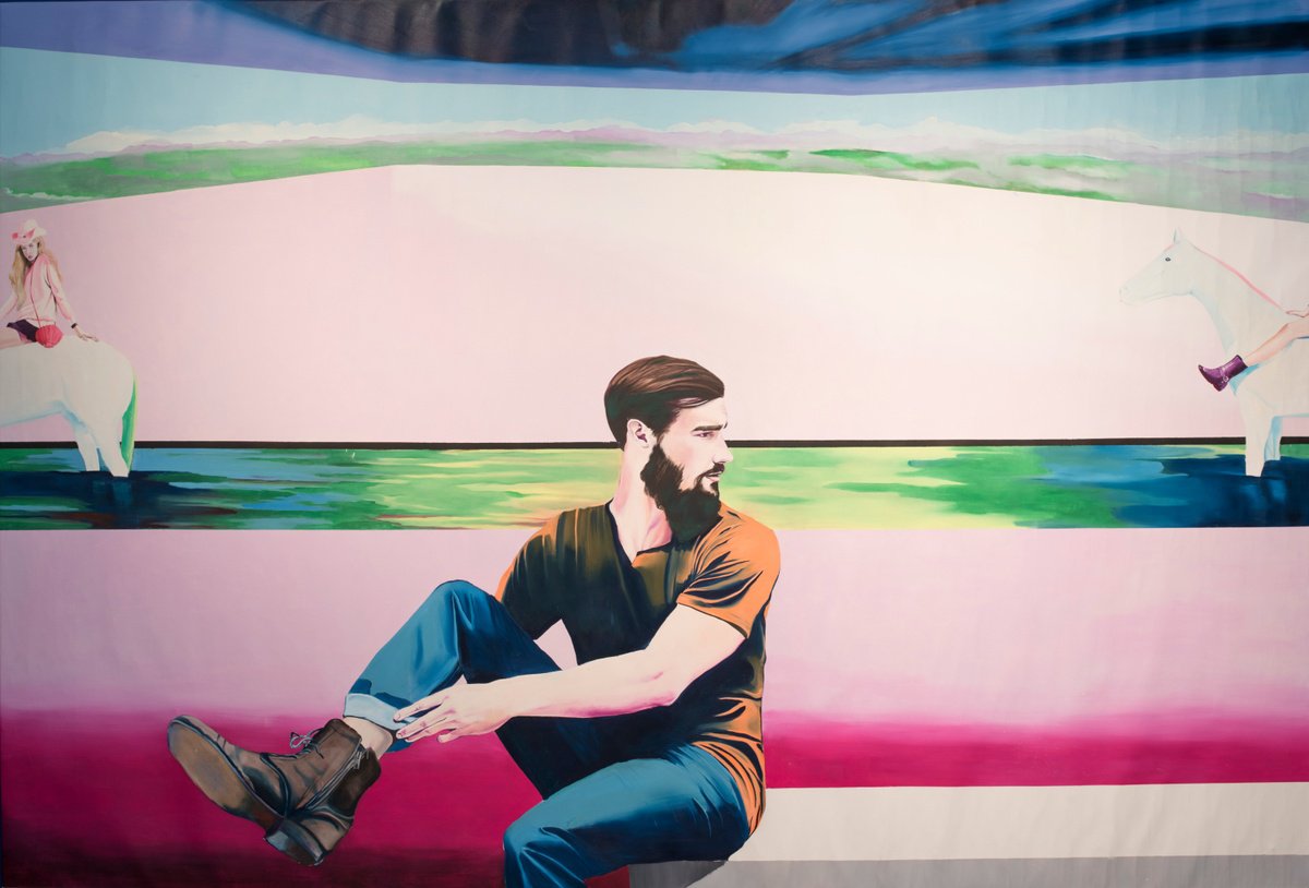 Urban And Pop Portrait Oil Painting By Kujbus Janos, 118 X 79", Circle Of Life, Original Artwork