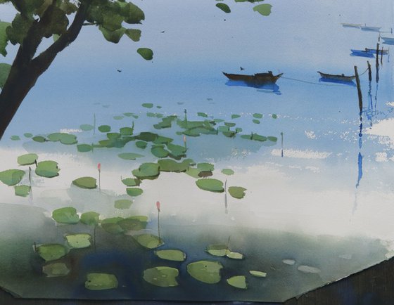 Leafy patterns tranquil waters