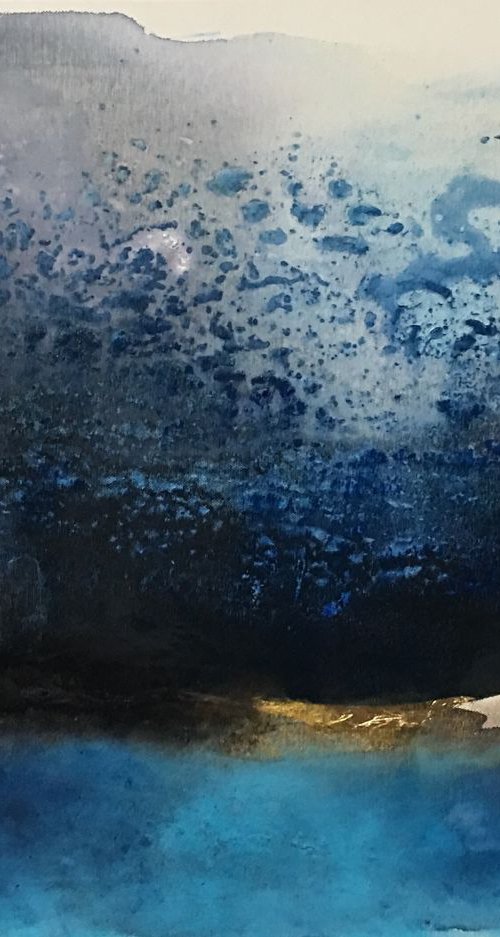 "Midnight bliss2" atmospheric abstract original modern landscape painting landscape with gold leaf by Henrieta Angel