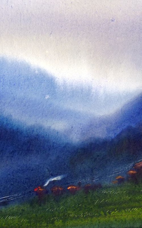 Mysterious Monsoon Himalaya - Watercolor on Paper by Samiran Sarkar