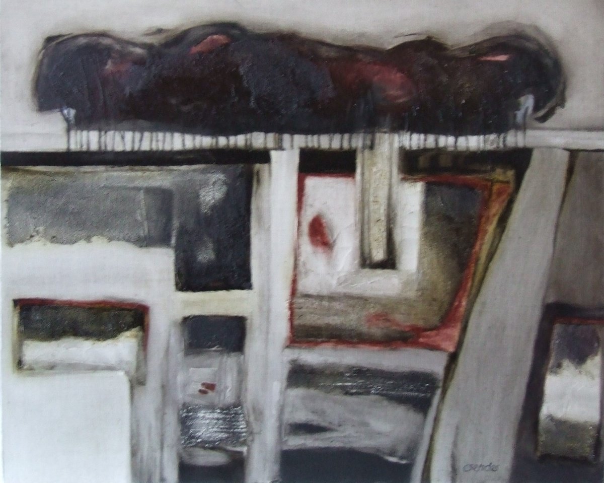 Expressive Abstract Oil Painting By Csaba Csendes, 19 X 16, Winter Landscape Ii., Original Artwork