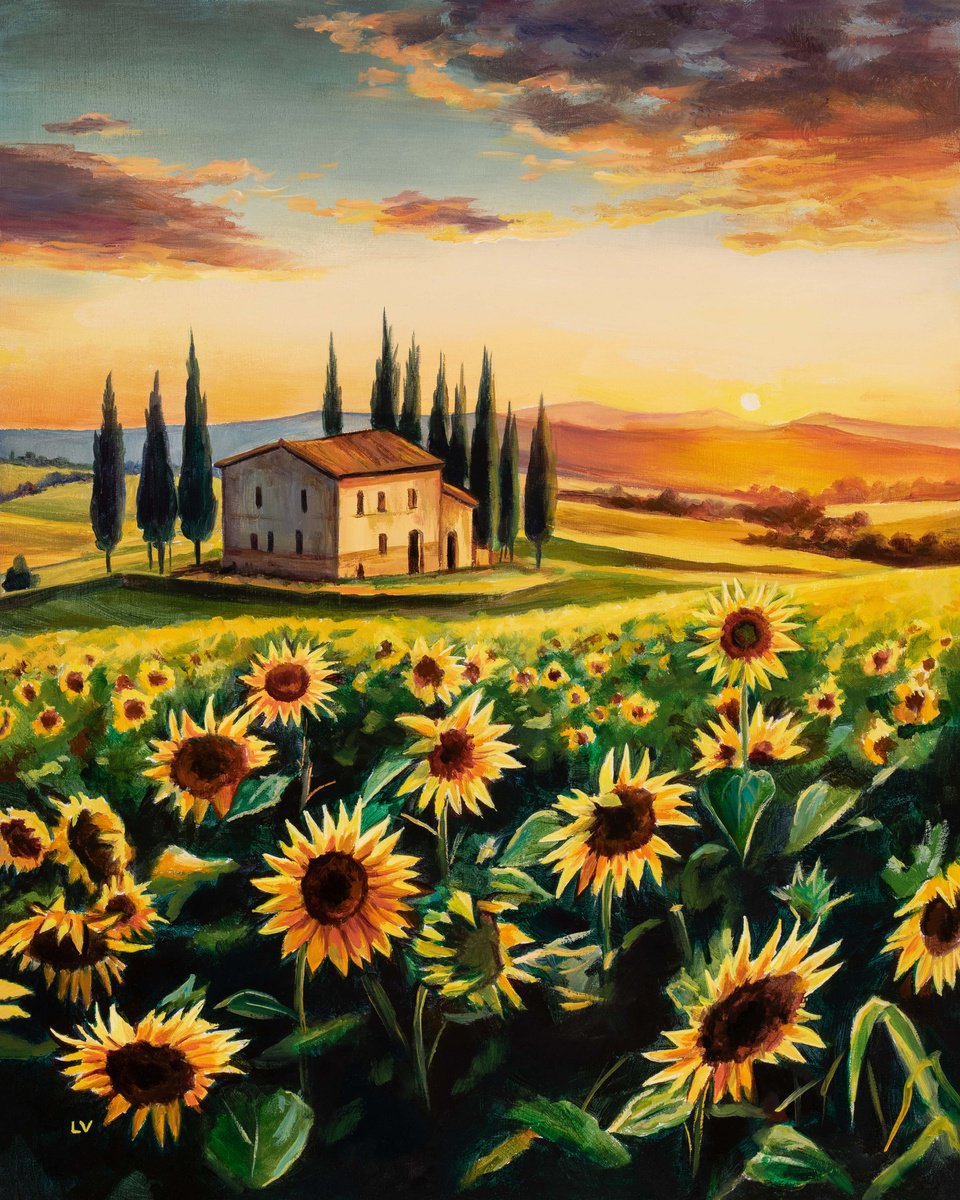 Sunflower field landscape in Tuscany by Lucia Verdejo