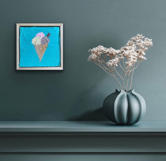 Ice cream on teal (framed)