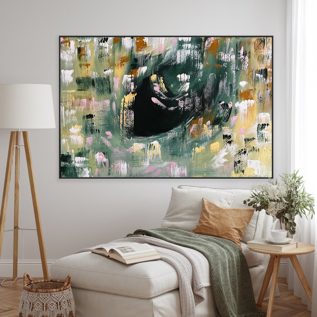 Geometric Abstract Acrylic Painting By Alanah Jarvis, 56 X 37, Grounded, But Golden, Original Artwork