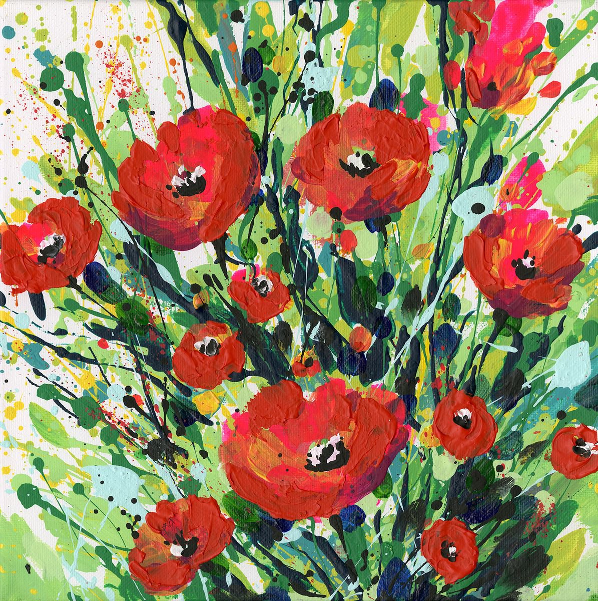 Poppy Pop -  Textured Flower Painting  by Kathy Morton Stanion by Kathy Morton Stanion