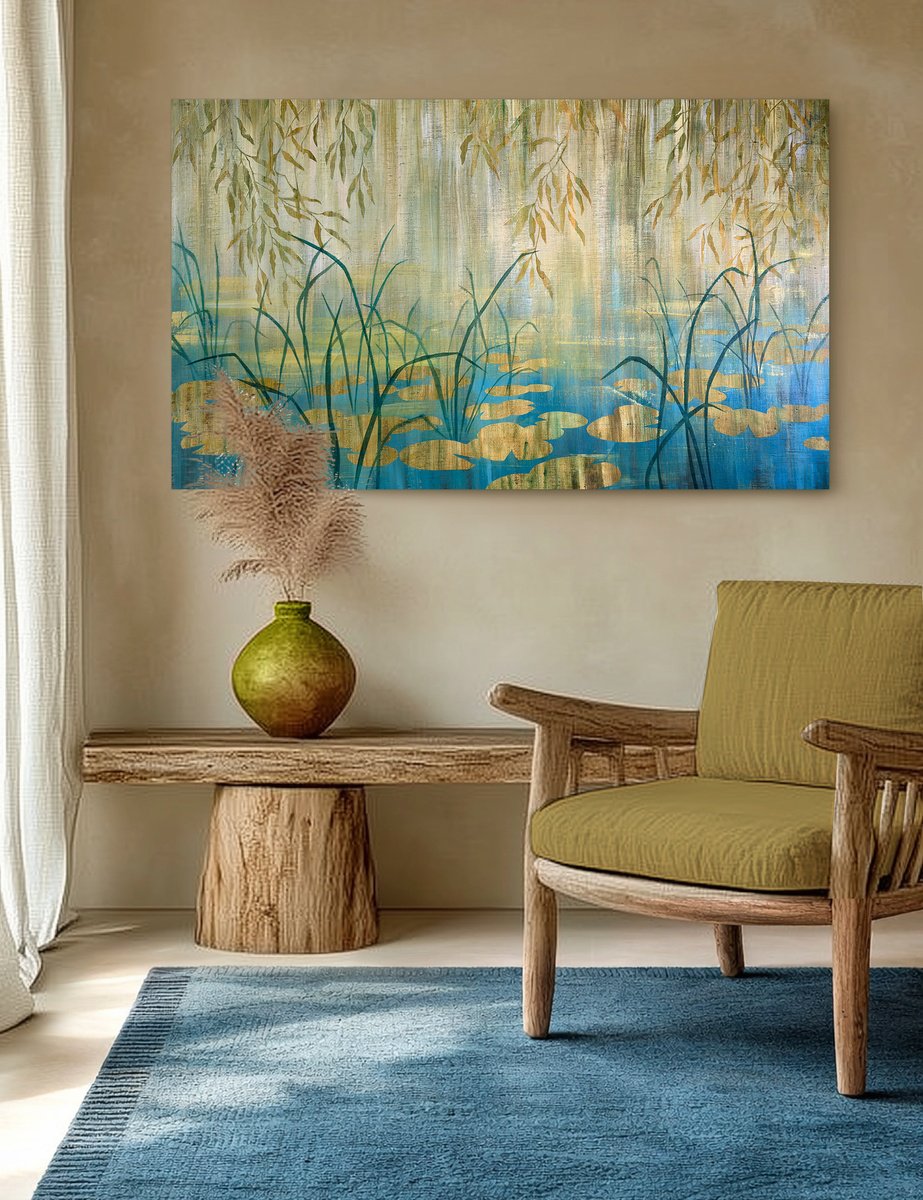 Illustrative Acrylic Painting , Turquoise Pond By Ekaterina Prisich, 59 X 35, Artwork For Sale On Artfinder