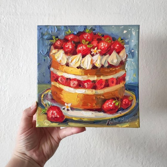 Strawberry cake - Original oil painting