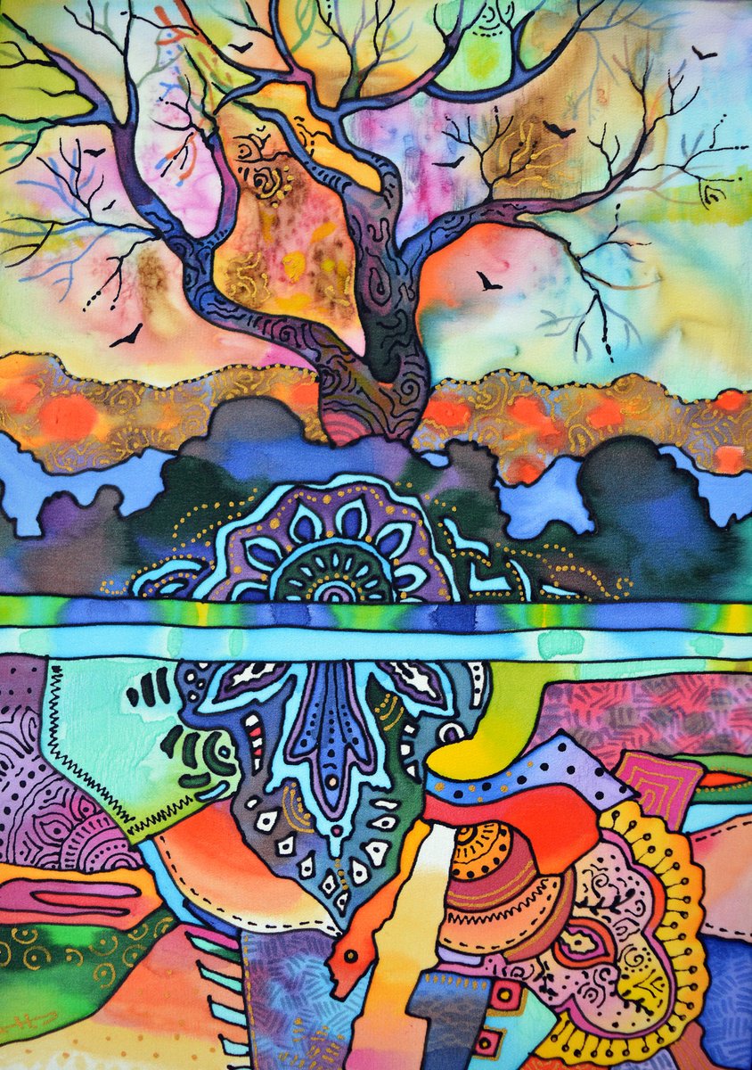 Landscape Watercolour By Silvia Pavlova, 13 X 17", "Fireflies", Original Artwork