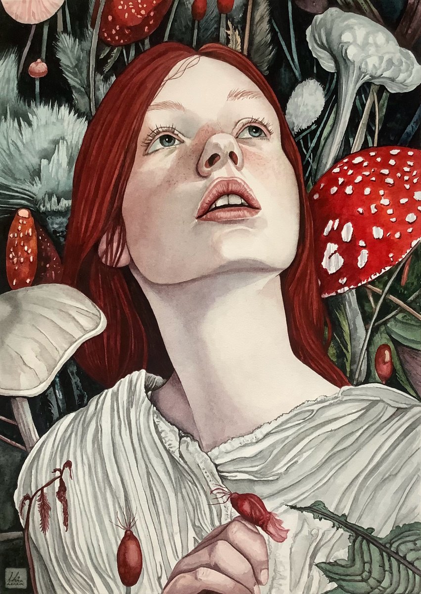 Surrealistic Portrait Watercolour By Lisa Lennon, 9 X 13", I Hear You Calling, Original Artwork