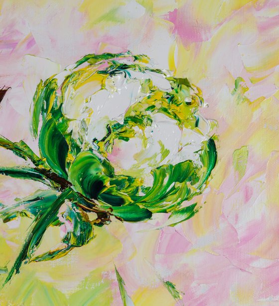 MOMENTS OF SUMMER - Beautiful abstraction. Pink peonies. Summer picture. Large flowers. Strokes. Style. Romance.