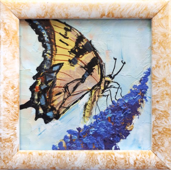 Butterfly #3 IN FRAME  /  FROM MY A SERIES OF MINI WORKS / ORIGINAL OIL PAINTING