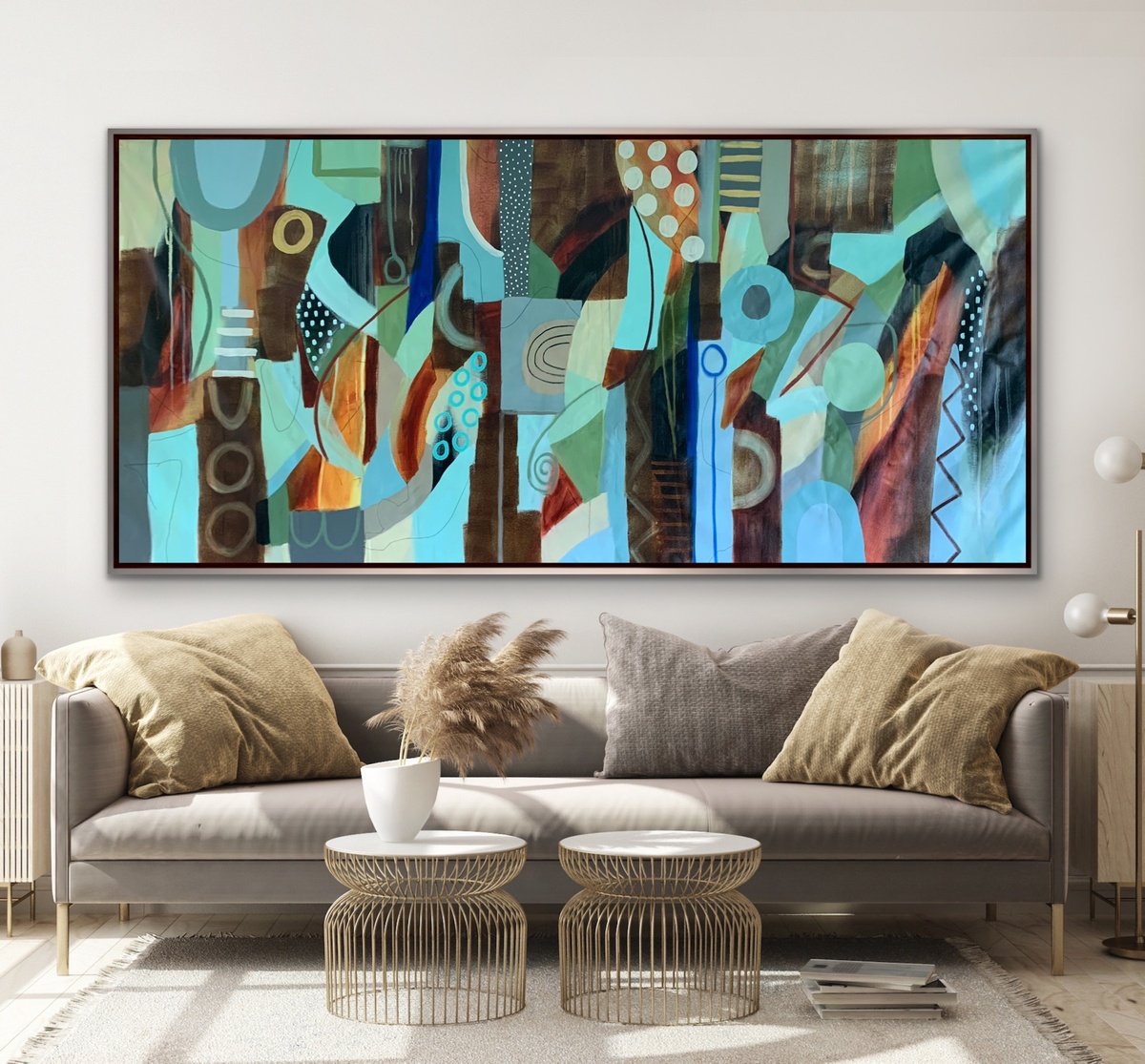 Organic Abstract Acrylic Painting By Rashna Hackett, 72 X 33", In-Between Moments, Original Artwork