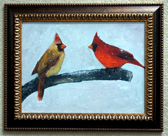 Two Cardinals in Winter- Mind If I Join You?