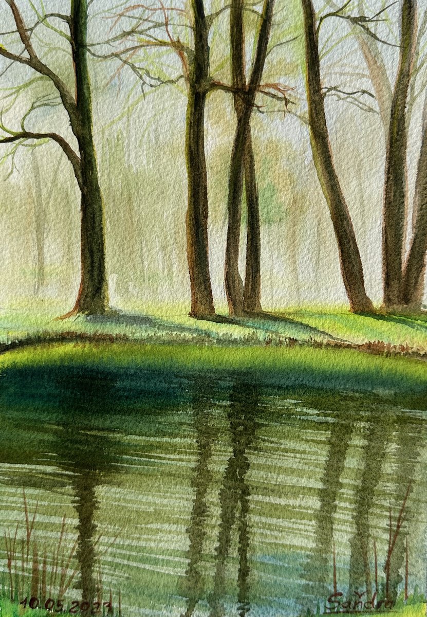 Impressionistic Watercolour , Green Reflections Of Spring By Oleksandra Padushyna, 7 X 10, Artwork For Sale On Artfinder
