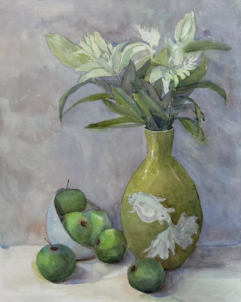 Lilies and green apples by Anna Novick