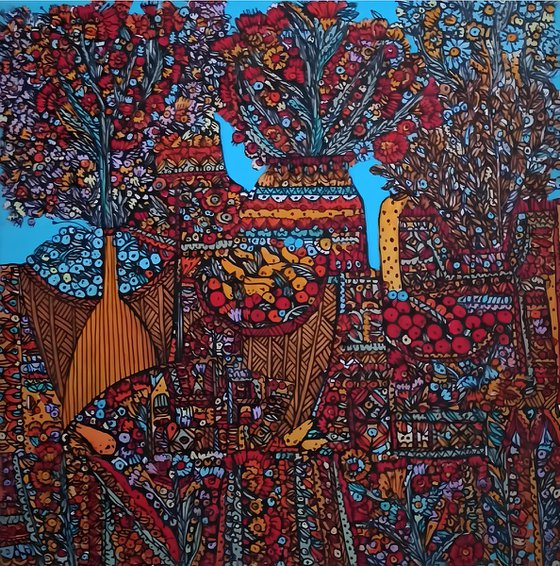 Still life on blue