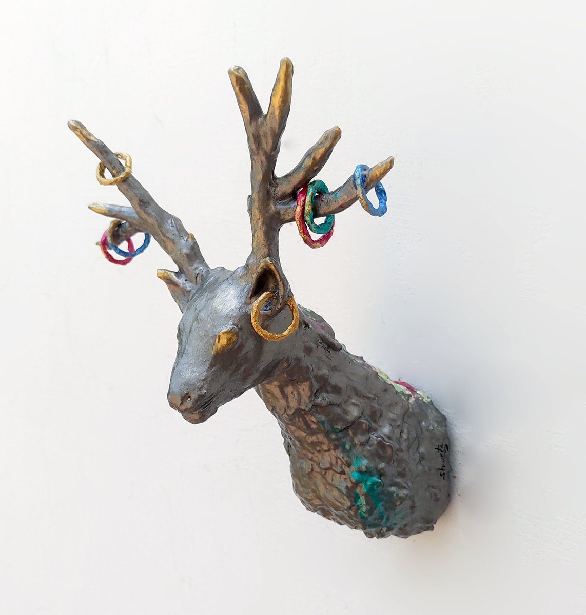 Faux Deer Head Mount Sculpture by Shweta Mahajan Artfinder