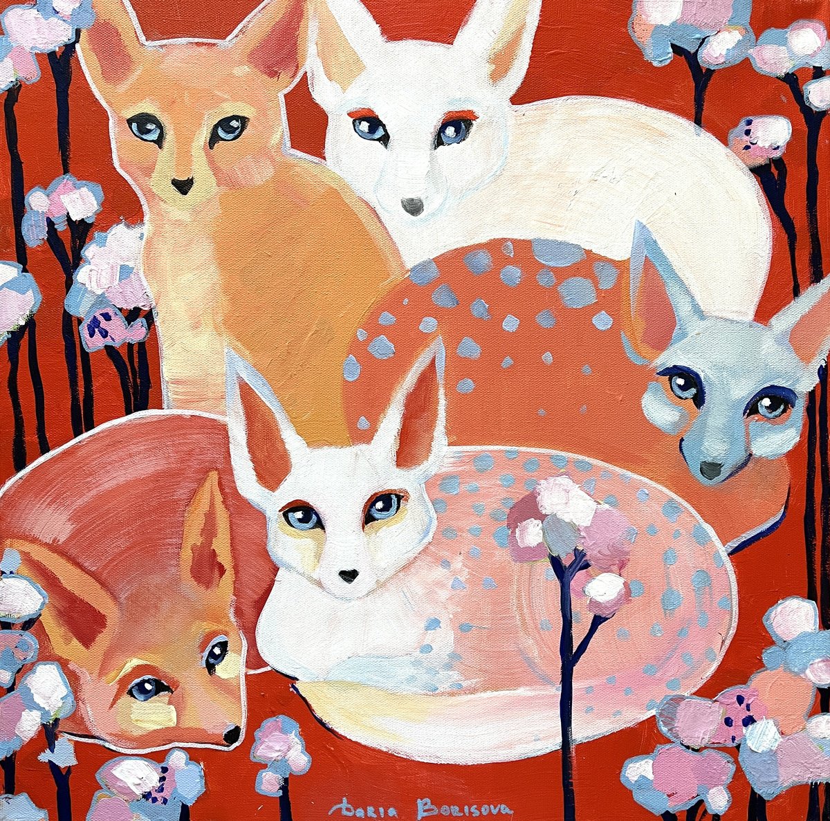 Impressionistic Animal Acrylic Painting By Daria Borisova, 20 X 20, Lingonberry, Original Artwork