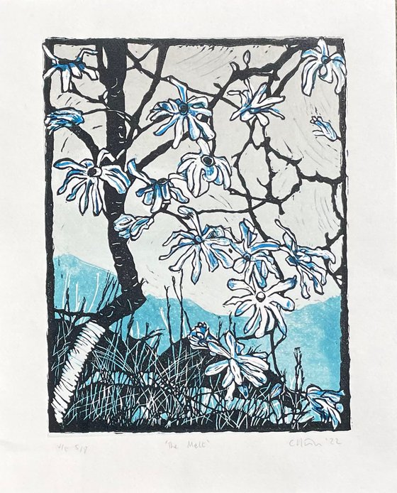 Linocut Print - The Melt - Magnolia Blossom Contemporary Print