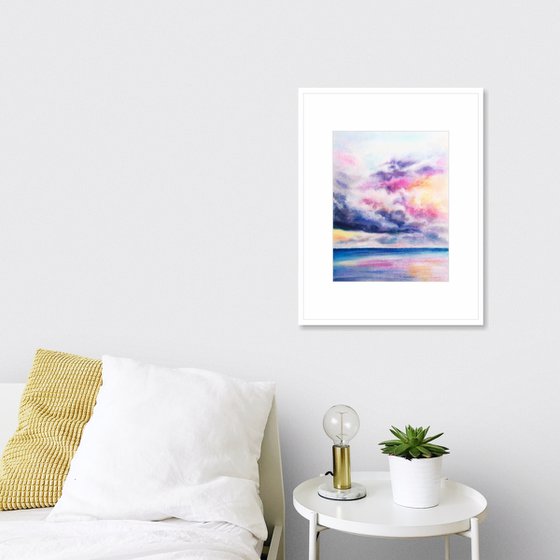 Sea, ocean landscape watercolor painting