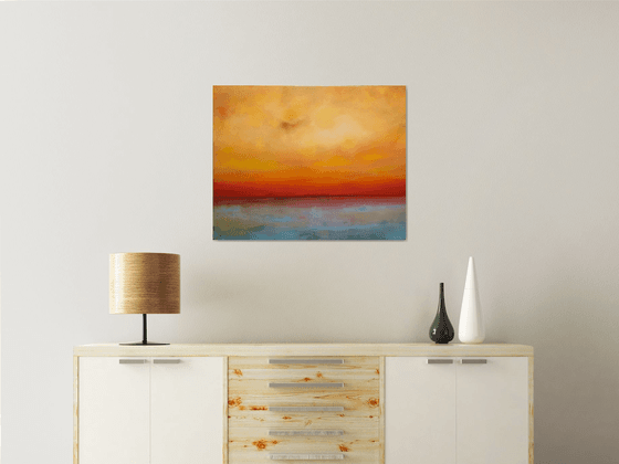 Pausing...original painting oil sunset calm nature promise hope