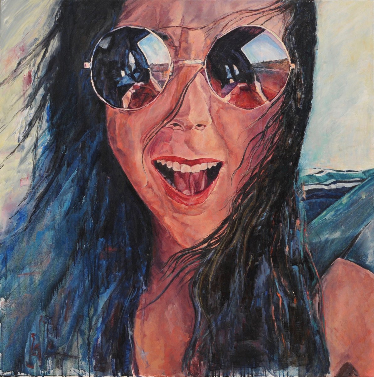 Urban And Pop Portrait Oil Painting By Fuensanta Ruiz Urien, 39 X 39, My Girl, Original Artwork