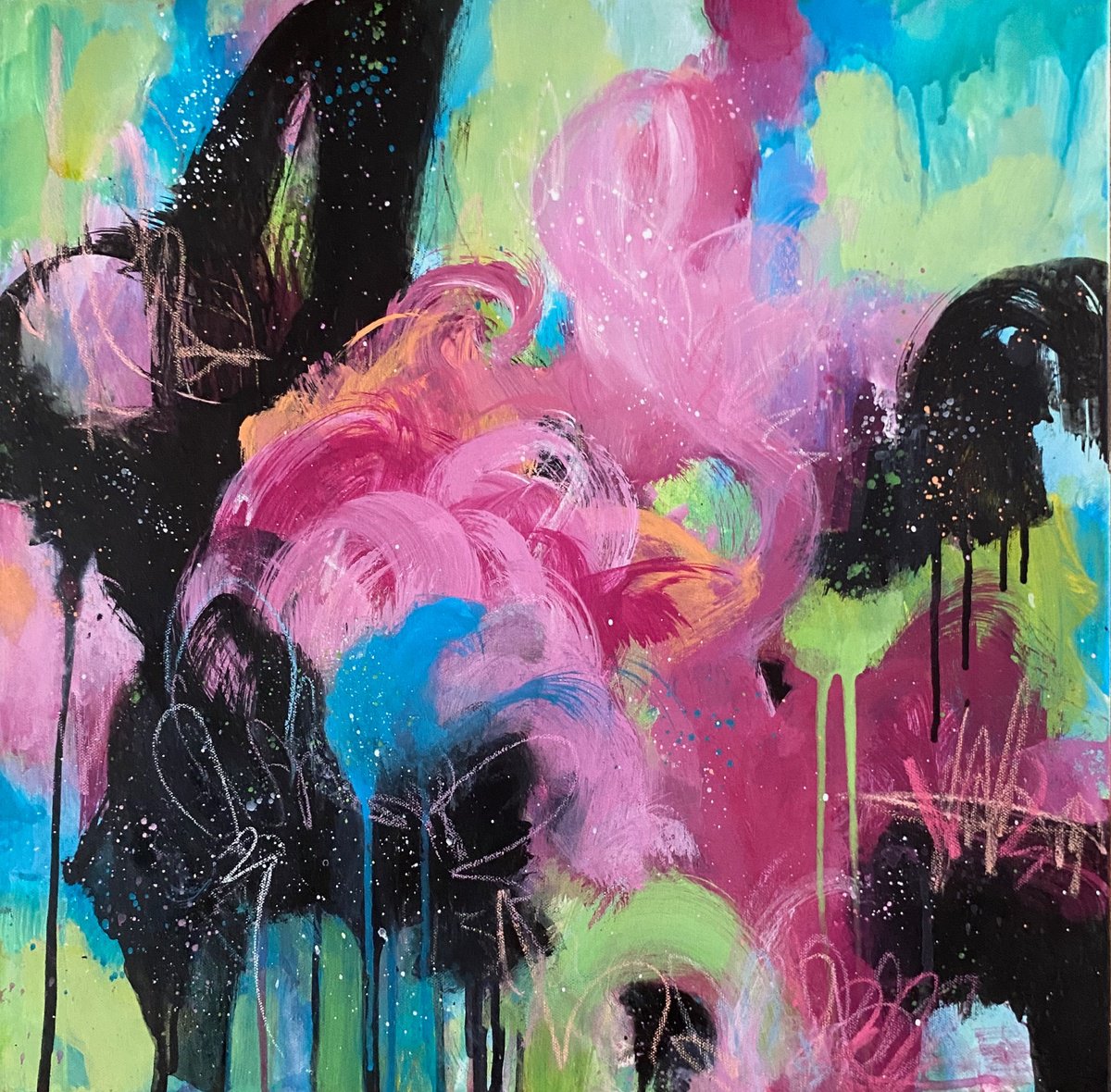 Abstract Acrylic Painting By Kate Marion Lapierre, 20 X 20", Controlled Chaos, Original Artwork