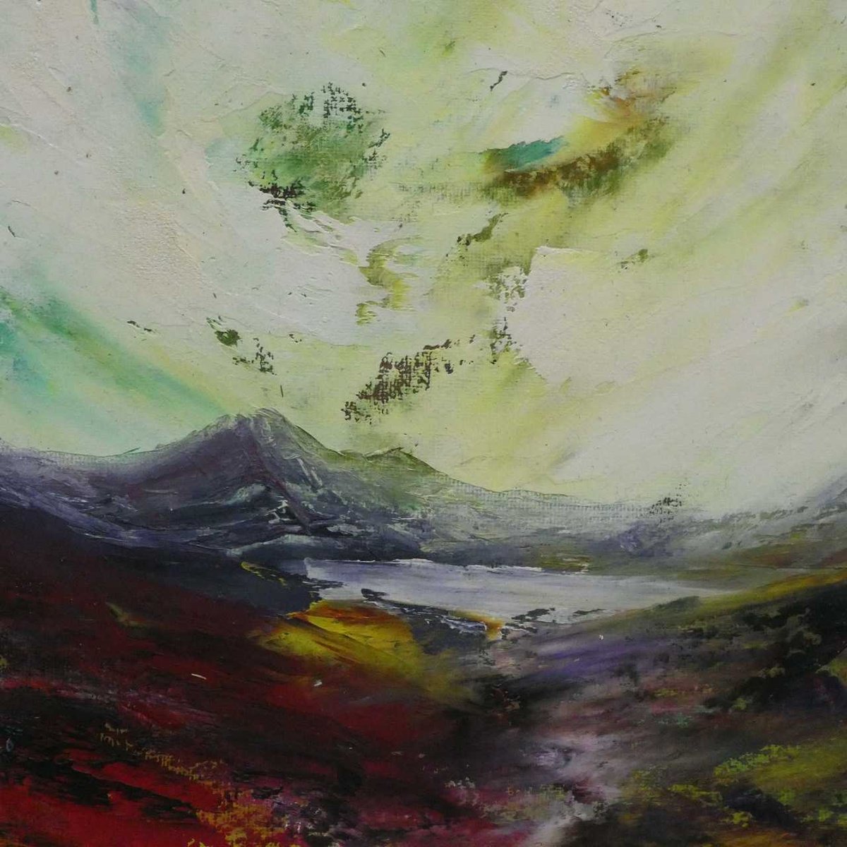 Expressive Landscape Oil Painting By Oconnart, 10 X 10", Strange Light Over The Lochan, Original Artwork