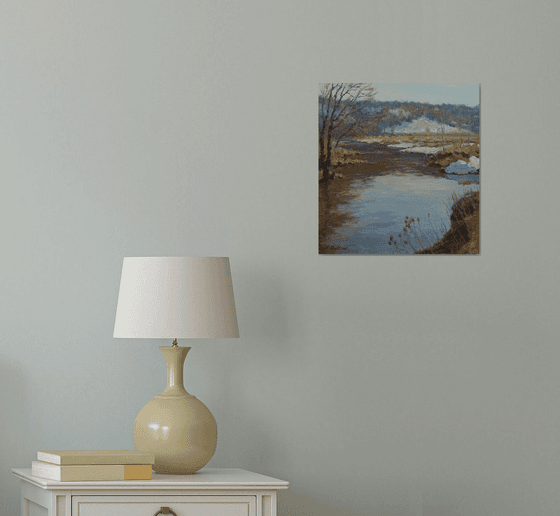 The Spring River. Original Sunny Oil Painting. Gift, wall art, interior art, interior design, stylish art, present