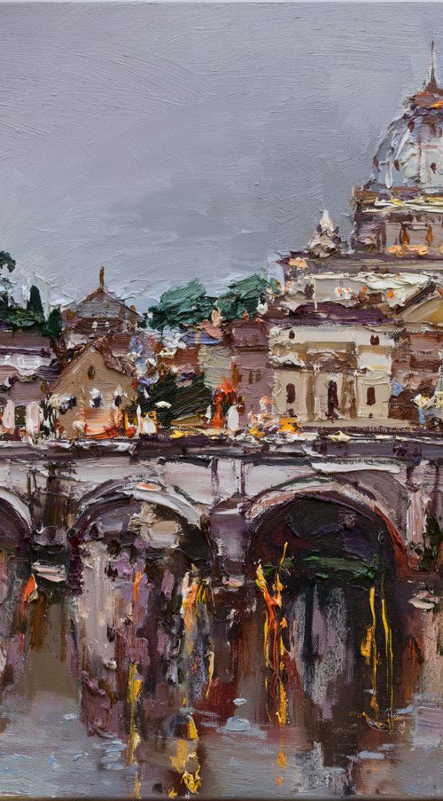 St. Angelo Bridge in Rome, Italy - Original oil painting by Anastasiia Valiulina