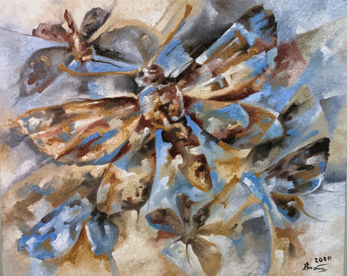 Impressionistic Animal Oil Painting By Serhii Voichenko, 20 X 16", Moth Butterfly, Original Artwork