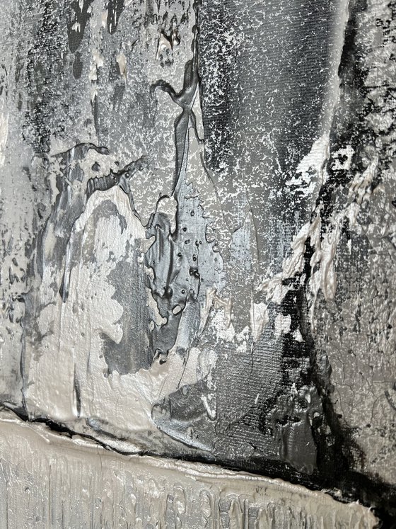 Black Gray Silver Abstract on canvas.