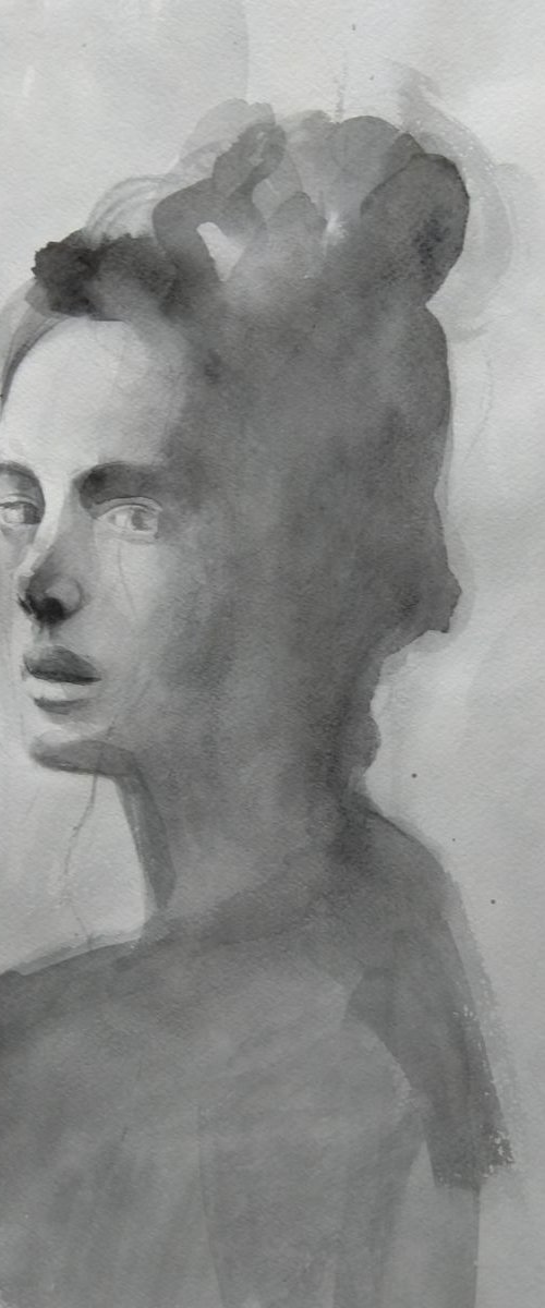 Black white portrait(31x43cm, watercolor, paper) by Kamsar Ohanyan