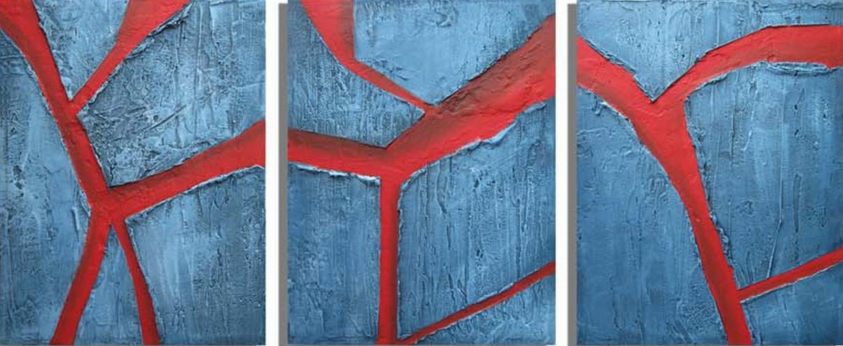 Impressionistic Abstract Painting By Stuart Wright, 48 X 20", Blue Painting ,Cracked Earth, Original Artwork
