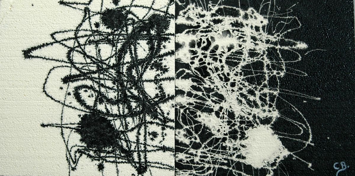 Abstract Acrylic Painting By Cb., 27 X 14, Black And White, Original Artwork