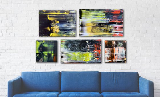 "Not F@%kin Around" - Save As A Series - Original PMS Large Abstract Polyptych Acrylic Paintings On Hand Stretched Canvas and Reclaimed Wooden Panels - 56.25" x 34"