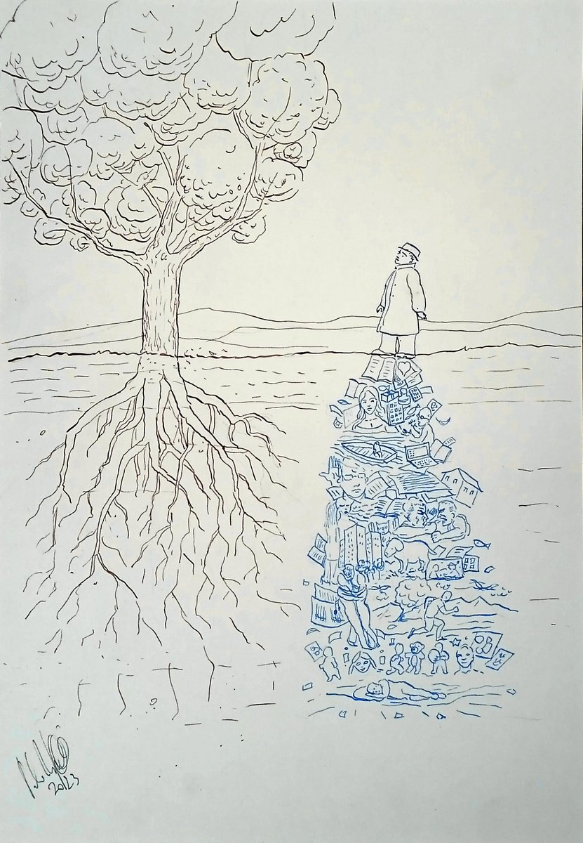 Illustrative Portrait Ink Drawing By Paolo Beneforti, 8 X 12", Roots, Original Artwork