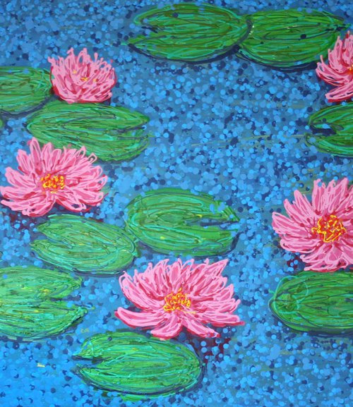 Pond with water lilies / ORIGINAL ACRYLIC PAINTING by Salana Art Gallery