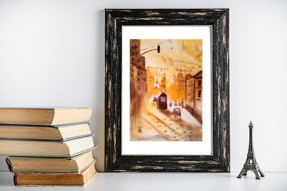 Lviv Painting Cityscape Original Art Ukraine Small Watercolor Artwork Home Wall Art 8 by 12" by Halyna Kirichenko