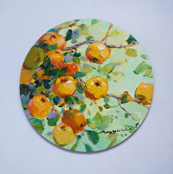 Decorative quince . October. Original oil painting